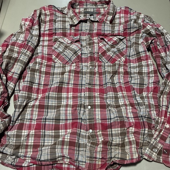 Old Navy Other - Old Navy Shirt Mens Red Plaid Slim Fit Long Sleeve Pockets Snap | Size XL